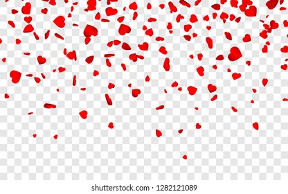 Vector realistic isolated heart confetti on the transparent background for decoration and covering. Concept of Happy Valentine's Day, wedding and anniversary.