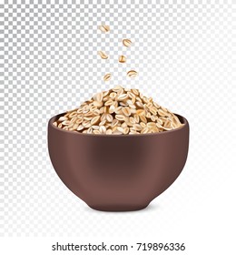 Vector realistic isolated illustration of oatmeal muesli. Healthy oatmeal muesli ad bowl with rolled oats. Healthy granola food  for breakfast organic snack on transparent background.