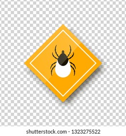 Vector realistic isolated ixodes tick warning sign for template decoration and covering on the transparent background. Concept of mite danger, disease and encephalitis precaution.