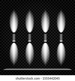 Vector realistic isolated lamps for decoration and covering on the transparent background. Concept of exhibition and illumination.