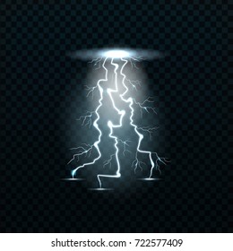 Vector realistic isolated lightning on the transparent background. Concept of electricity.