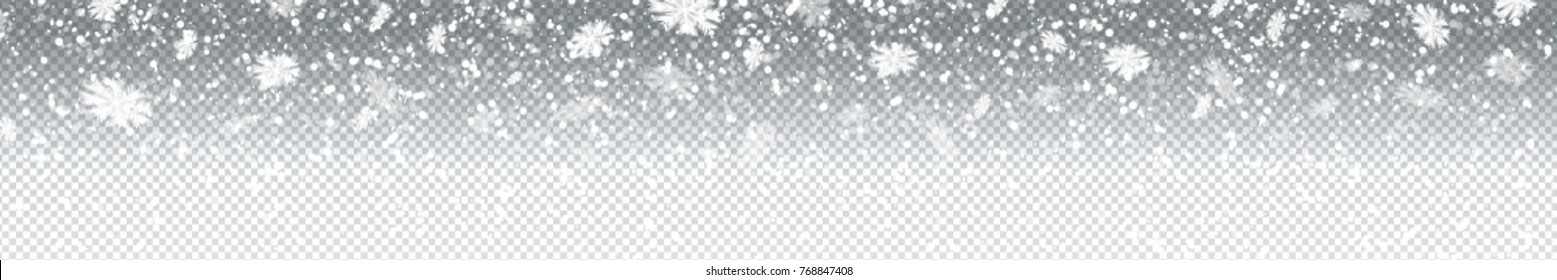 Vector realistic isolated long banner with snow for decoration and covering on the transparent background. Concept of Merry Christmas and Happy New Year.