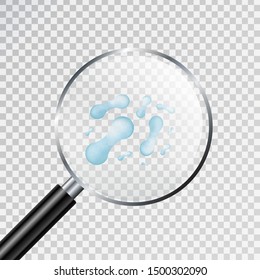 Vector realistic isolated magnifying glass with probiotics bacteria for template decoration on the transparent background.