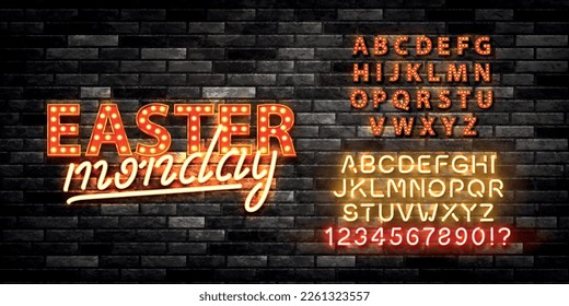 Vector realistic isolated marquee text logo of Easter Monday with alphabet font on the wall background.