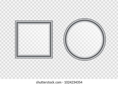 Vector realistic isolated metal frame for decoration and covering on the transparent background.