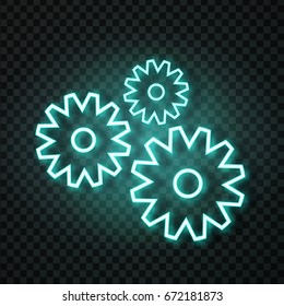 Vector realistic isolated neon cogwheels on the transparent background for decoration and covering. Concept of service and repair.