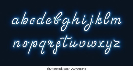 Vector Realistic Isolated Neon Cursive Font For Template Decoration And Invitation Covering On The Blue Background.