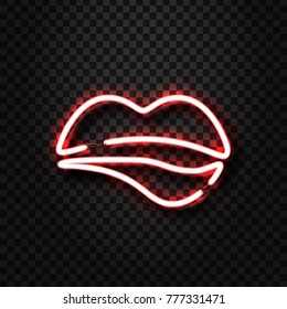 Vector realistic isolated neon erotic lips sign for decoration and covering on the transparent background. Concept of erotic show and night club.