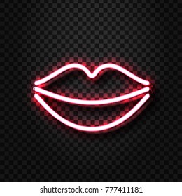 Vector realistic isolated neon erotic lips sign for decoration and covering on the transparent background. Concept of erotic show and night club.