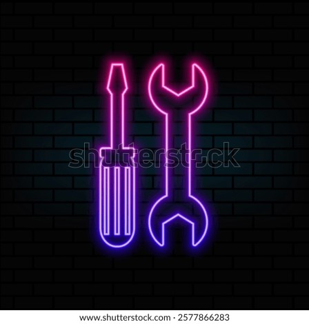 Vector realistic isolated neon fix logo sign for template decoration on wall background. Labor day concept.