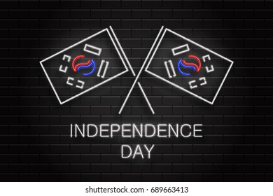 Vector realistic isolated neon flag sign for 15th August South Korea Independence Day for decoration and covering on the wall background.