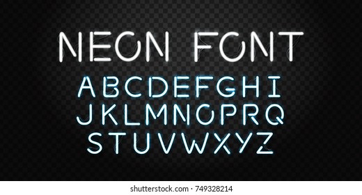 Vector realistic isolated neon font letters for decoration and covering on the transparent background.