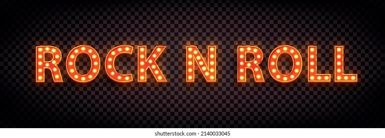 Vector realistic isolated neon marquee text of Rock N Roll on the transparent background.