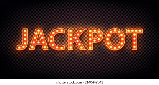 Vector realistic isolated neon marquee text of Jackpot on the transparent background.