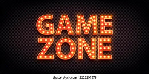 Vector realistic isolated neon marquee text of Game Zone on the transparent background.