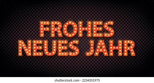 Vektor-realistisches, isoliertes Neonmarquee-Zeichen von Fröhlichen Weihnachten auf transparentem Hintergrund.