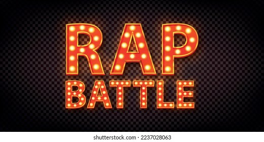 Vector realistic isolated neon marquee sign of Rap Battle on the transparent background.