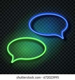 Vector realistic isolated neon retro speech bubbles on the transparent background for decoration and covering. Concept of message and network.