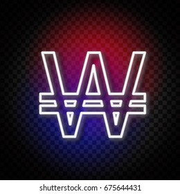 Vector realistic isolated neon retro sign of South Korean currency won for decoration on the transparent background.