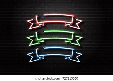 Vector realistic isolated neon retro signs of ribbon banners for decoration and covering on the wall background.