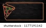Vector realistic isolated neon sign of pizza frame logo for decoration and covering on the wall background. Concept of restaurant sign. Banner for cafe menu for advertising and promotion.