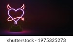 Vector realistic isolated neon sign of Devil heart with copy space for decoration and covering.