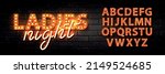 Vector realistic isolated neon sign of Ladies Night text with retro marquee alphabet font on the wall background.