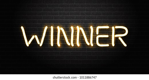 Vector realistic isolated neon sign of Winner lettering for decoration and covering on the wall background. Concept of casino winning, award ceremony and jackpot.