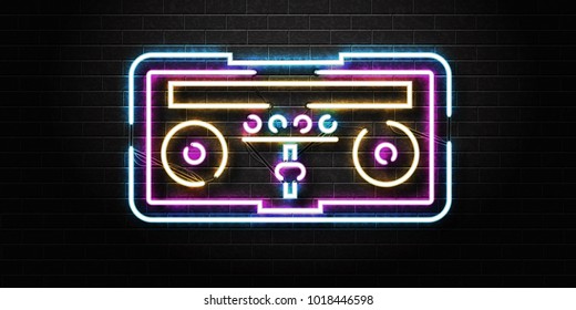 Vector realistic isolated neon sign of Dj console for decoration and covering on the wall background. Concept of night club, music and dj profession.