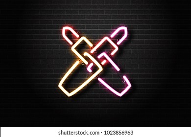 Vector realistic isolated neon sign of lipstick for decoration and covering on the wall backgroun. Concept of cosmetics and beauty.