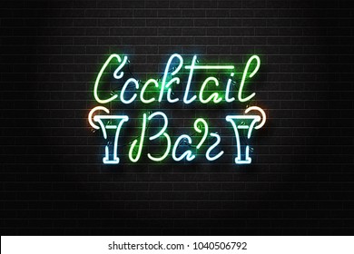 Vector realistic isolated neon sign of cocktail bar lettering logo for decoration and covering on the wall background. Concept of night club and bar.