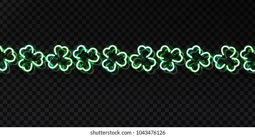 Vector realistic isolated neon sign of clover leaf decoration border on the transparent background. Concept of Happy St. Patricks Day.