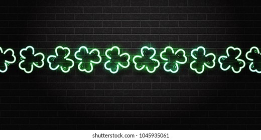 Vector realistic isolated neon sign of clover leaf decoration border on the wall background. Concept of Happy St. Patricks Day.