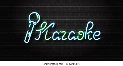 Vector realistic isolated neon sign of Karaoke lettering logo with microphone for decoration and covering on the wall background. Concept of night club, perfomance, party and music.