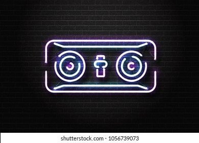 Vector realistic isolated neon sign of vinyl console for decoration and covering on the wall background. Concept of music, dj and live concert.