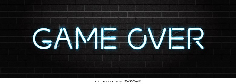 Vector realistic isolated neon sign of Game Over lettering for decoration and covering on the wall background. Concept of gaming.