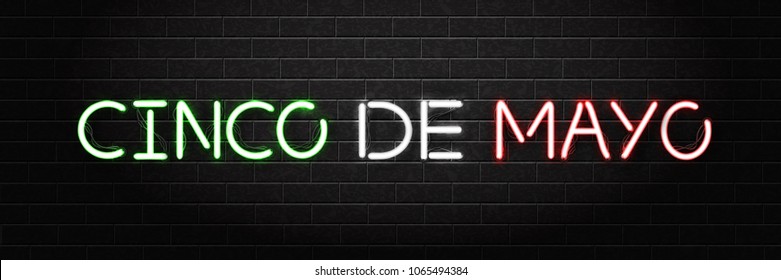 Vector realistic isolated neon sign of Cinco De Mayo lettering logo for decoration and covering on the wall background. Concept of Happy Cinco De Mayo celebration.