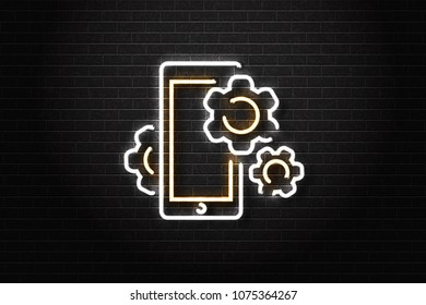 Vector realistic isolated neon sign of phone repair logo for decoration and covering on the wall background. Concept of repair service.