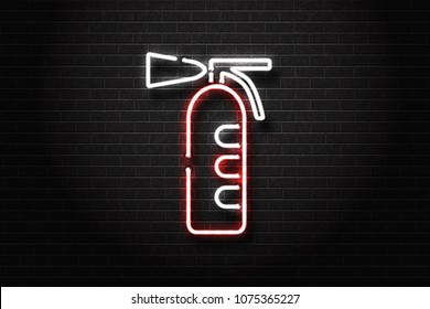 Vector realistic isolated neon sign of extinguisher for decoration and covering on the wall background. Concept of firefighting, protection and fire prevention.