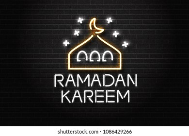 Vector realistic isolated neon sign of Ramadan Kareem logo for decoration and covering on the wall background.