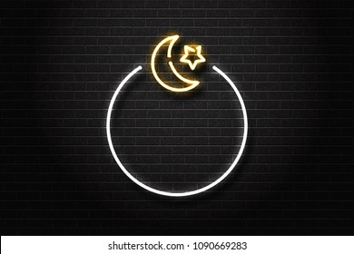 Vector realistic isolated neon sign of Ramadan Kareem greeting frame for decoration and covering on the wall background. Concept of Happy Ramadan Kareem.