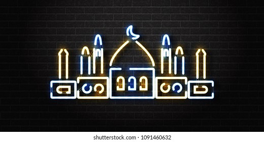 
Vector realistic isolated neon sign of Ramadan Kareem logo for decoration and covering on the wall background. Concept of Happy Ramadan Kareem.