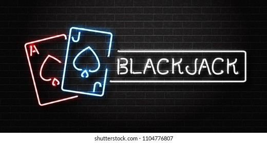 Vector realistic isolated neon sign of Blackjack logo for decoration and covering on the wall background. Concept of casino and gambling.