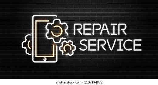 Vector realistic isolated neon sign of phone repair logo for decoration and covering on the wall background. Concept of repair service.
