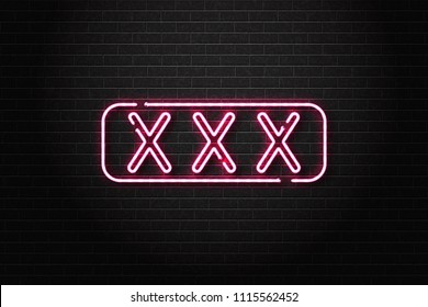 Vector realistic isolated neon sign of XXX logo for decoration and covering on the wall background. Concept of night club and erotic show.
