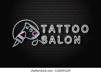 Vector realistic isolated neon sign of Tattoo studio logo for decoration and covering on the wall background.