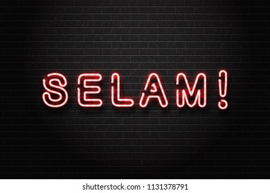 Vector realistic isolated neon sign of Selam lettering logo, Hello in turkish language for Hello for decoration and covering on the wall background.