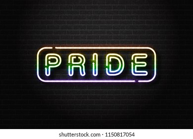 Vector realistic isolated neon sign of Pride logo for decoration and covering on the wall background.