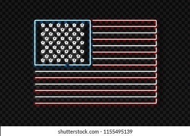 Vector realistic isolated neon sign of USA flag logo for decoration and covering on the transparent background.