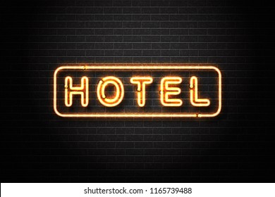 Vector realistic isolated neon sign of Hotel logo for decoration and covering on the wall background.